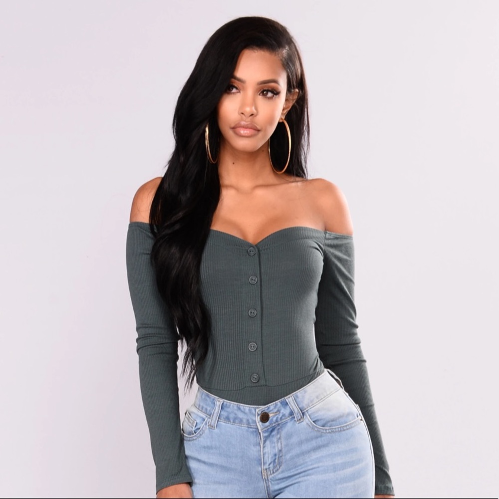 Green Off Shoulder Bodysuit Top - Small